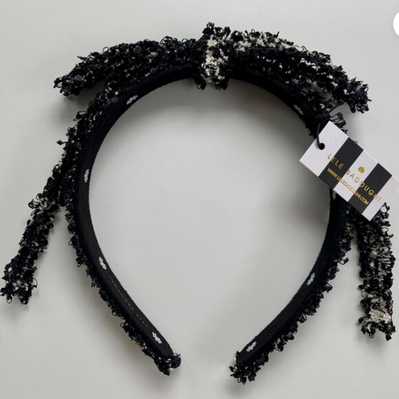 Lele Sadoughi Tweed Bardot Ribbon Headband Slim in Jet NWT - Picture 4 of 14